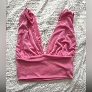 Plunge V neck crop top in hot pink color